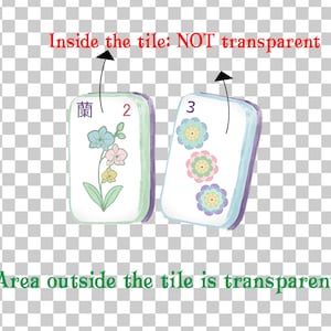 May include: Two rectangular mahjong tiles with rounded corners. The left tile features a purple Chinese character, the number 2, and a multi-coloured orchid illustration. The right tile displays the number 3 and three stylised floral designs.