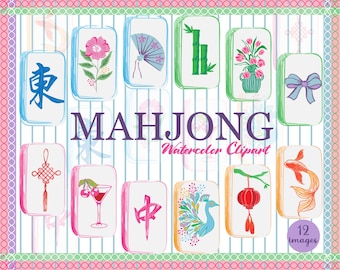 Watercolor Mahjong Tiles Clipart: Soft Pastel Digital Set (Digital Download)