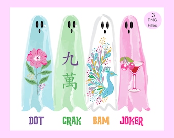 Pastel Halloween Sublimation Bundle, Mahjong Tile Inspired Designs, Holiday Digital Clipart