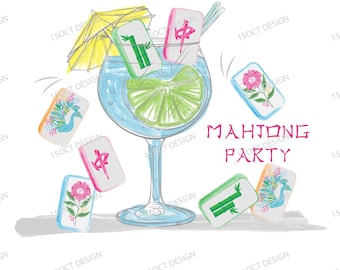 Mahjong Party Watercolor Clipart: HandDrawn Mahjong Tile Designs (Digital Download)