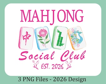 Mahjong Social Club PNG: Hand-Drawn Watercolor Clipart (Digital Download)
