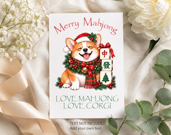 Mahjong Christmas Corgi Clipart PNG, Holiday Dog Digital Download, Festive Mahjong Party Design