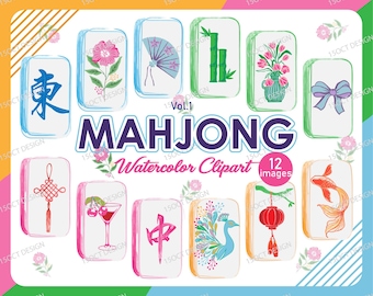 Watercolor Mahjong Tiles Clipart: Soft Pastel Digital Set (Digital Download)
