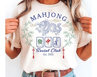 Mahjong Social Club Digital File Retro Chinese Tile Art Graphic For Sublimation