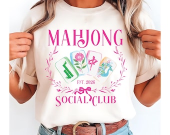 Mahjong Social Club Watercolor PNG (Digital Download) – Floral Tile Game Night Shirt Graphics