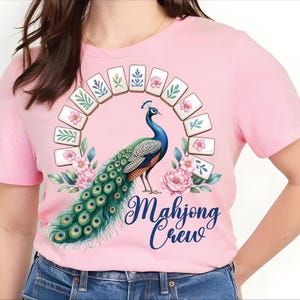 Mahjong Queen Clipart: Watercolor Peacock with Floral Mahjong Tiles (8 PNG Files, 3 Quotes) image 4