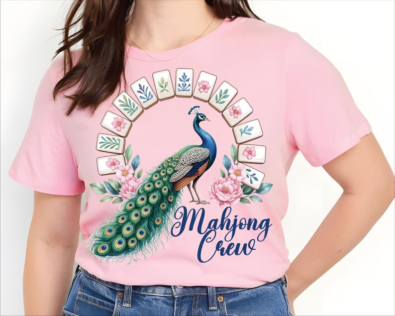 Mahjong Queen Clipart: Watercolor Peacock with Floral Mahjong Tiles (8 PNG Files, 3 Quotes) image 4