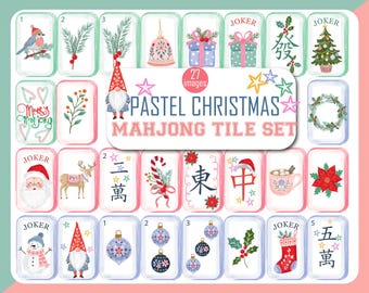 Pastel Christmas Mahjong Tiles Clipart, Holiday Party Invitations (Digital Download)