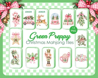 Christmas Mahjong Tiles PNG Bundle, Holiday Sublimation Designs (13 Files)