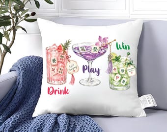 Mahjong Cocktail Clipart, Watercolor Drinks Tiles PNG (Digital Download)