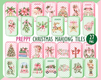 Preppy Christmas Mahjong PNG Tiles, Holiday Digital Download, American Mahjong Clipart