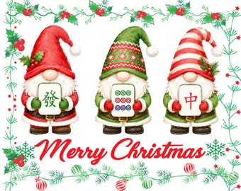 Merry Christmas Mahjong Tile Gnomes PNG, Holiday Game Night Sublimation, Winter Festive Digital Clipart
