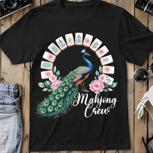Mahjong Queen Clipart: Watercolor Peacock with Floral Mahjong Tiles (8 PNG Files, 3 Quotes) image 14