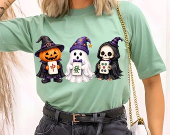 Watercolor Halloween Mahjong Tiles PNG, Spooky Ghost Pumpkin Skull Clipart Sublimation Design