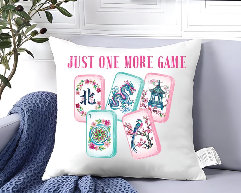 Chinoiserie Watercolor Mahjong Tiles Clipart | Vintage Green Pink Watercolor PNG (Digital Download) image 11