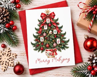 Christmas Mahjong Tree PNG Bundle, Holiday Sublimation Design (4 Colors)