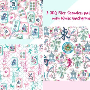 Chinoiserie Watercolor Mahjong Tiles Clipart | Vintage Green Pink Watercolor PNG (Digital Download) image 12
