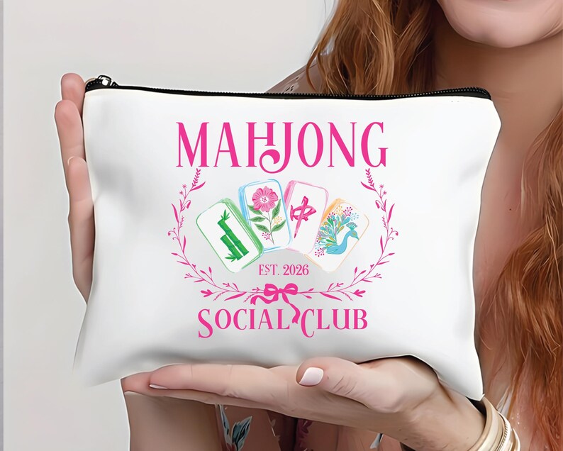 Mahjong Social Club Acuarela PNG (Descarga digital) – Gráficos de camisetas para la noche de juego con mosaicos florales imagen 6