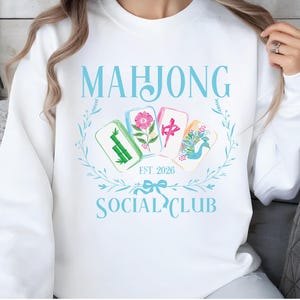 Mahjong Social Club Acuarela PNG (Descarga digital) – Gráficos de camisetas para la noche de juego con mosaicos florales imagen 15