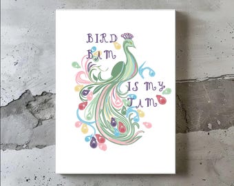 Watercolor Peacock Clipart PNG JPG, Bird Bam Mahjong Art ,Digital Download