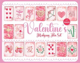 Valentine's Mahjong Tiles 17 PNG Files, Love Mahjong Clipart, Pink Mah jongg ,Coquette style