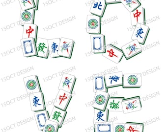 Mahjong LOVE Tile Art: Chinese Game PNG Clipart (Digital Download)
