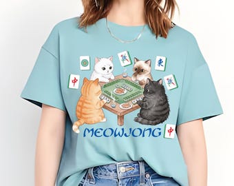 Funny Black Cat Mahjong, Meowjong Cat Illustration,5 PNG Files