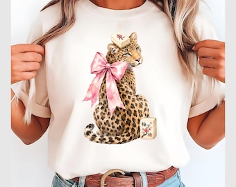 Watercolor Leopard PNG, Pink Bow, Mahjong Accent Clipart (Digital Download)