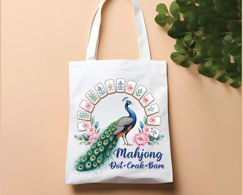 Mahjong Queen Clipart: Watercolor Peacock with Floral Mahjong Tiles (8 PNG Files, 3 Quotes) image 12