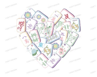 Mahjong Heart Clipart Set-4PNG Files,Mahjong Saying watercolor (Digital Download)