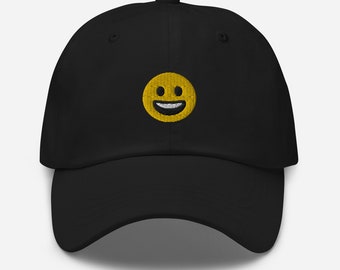 Pet van 100% katoen met minimalistische geborduurde smiley / unisex dad hat / pet happy smiley / cadeau voor gelukkige mensen