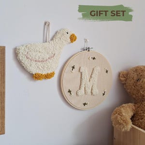 Set de regalo personalizado para la habitación del bebé, decoración de pared con iniciales personalizadas y detalle de ganso, decoración para la habitación del bebé que se convertirá en reliquia familiar, recuerdo de cuento de hadas para la habitación del bebé