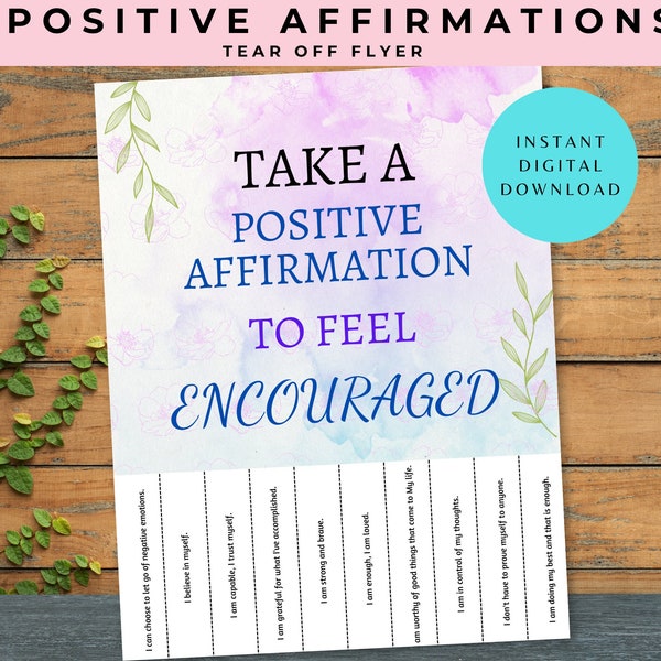 Positive affirmations tear off flyer, encouragement flyer, compliments encouragement poster, therapy Office decor, school counselor office