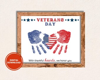 Veterans Day gift Handprint Craft, Printable Veterans Day Preschool Activity, School Respectful Gift, Veteran Tribute from kids and toddlers