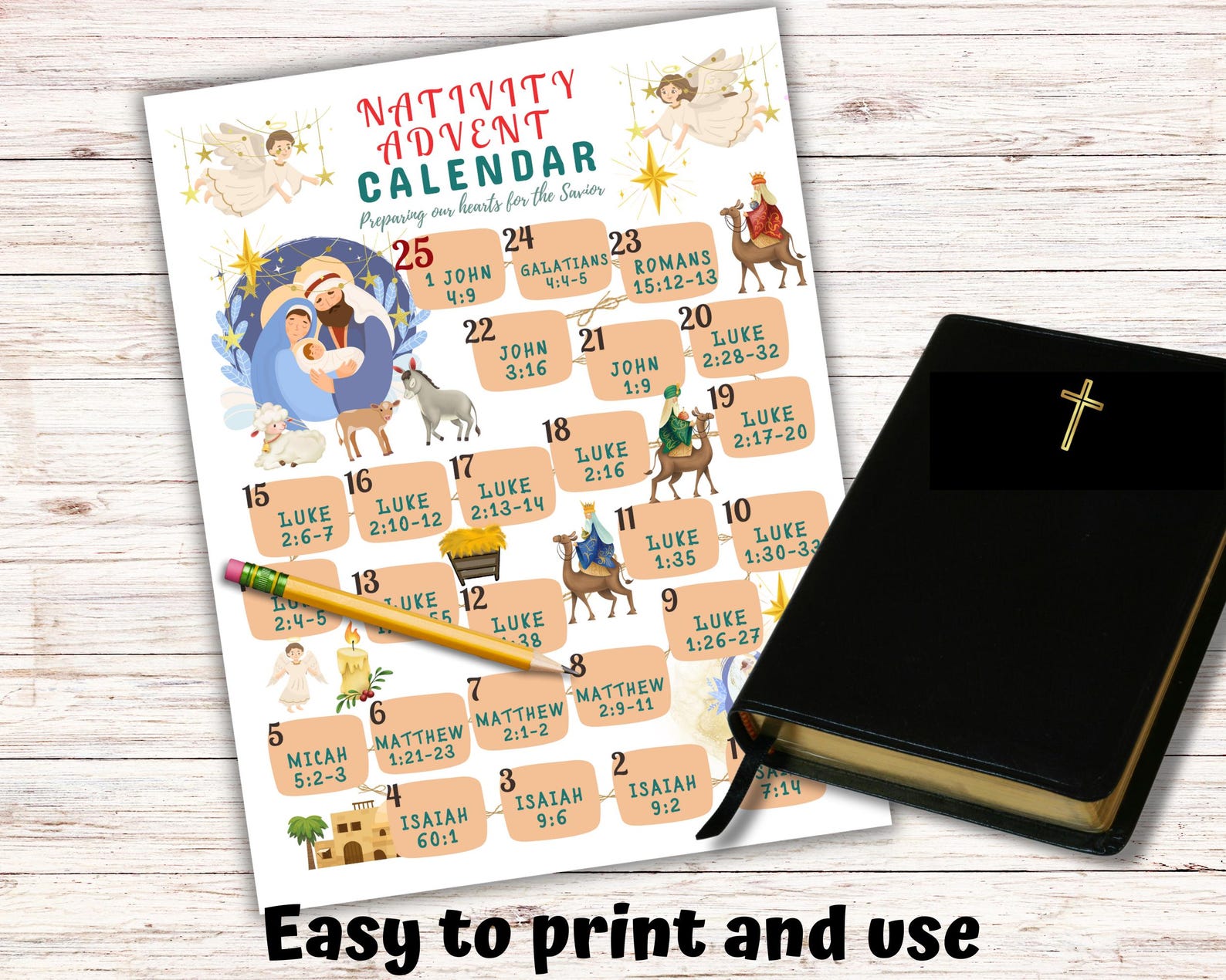 Printable Advent Calendar, Bible Verse Nativity Advent Scripture ...