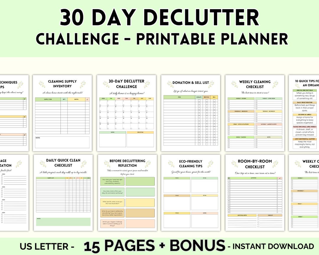 30 Day Declutter Challenge, Monthly Home Cleaning List, Printable ...