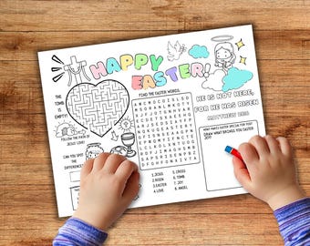 Holy Week coloring activity for kids, Easter Activity Placemat, easter story, sunday school bible coloring pages, Easter coloring Activity