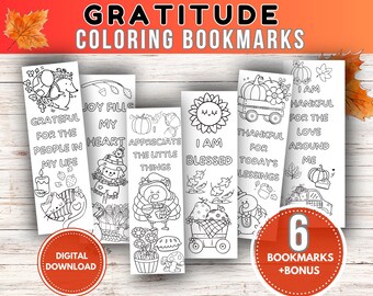 Marque-pages à colorier de gratitude, activités imprimables reconnaissantes pour les enfants, bricolage pour Thanksgiving, activité de coloriage pour les enfants d'automne, bricolage pour l'école du dimanche