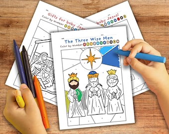 Epiphany Coloring Pages for Kids, Three Wise Men Color by Number, Craft for preschoolers