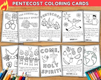 Pentecost Craft for Kids, Holy Spirit Coloring Cards and bible verses, Printable Sunday School