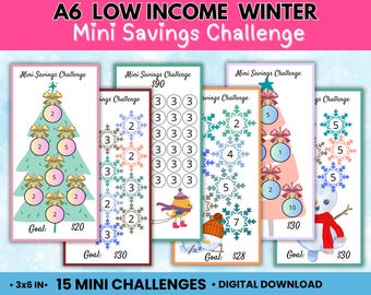 Low Income Savings Challenge, A6 Mini Savings Challenge, winter holiday Saving challenge,Christmas Savings, 2025 Savings Challenge printable