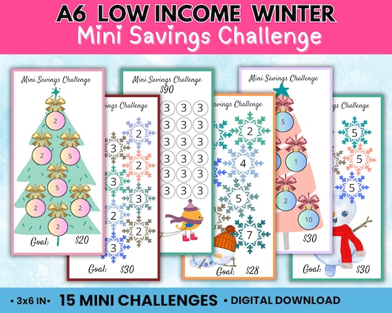 Low Income Savings Challenge, A6 Mini Savings Challenge, winter holiday Saving challenge,Christmas Savings, 2025 Savings Challenge printable