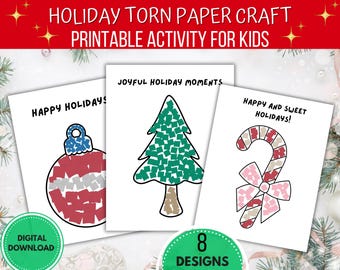 Holiday Torn Paper preschool craft for kids, Christmas tree craft, holiday classroom craft, toddlers torn paper winter craft, coloring pages