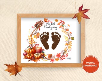 Mein erster Danksagung Fußabdruck Zeichen, Baby ersten Herbst Fußabdruck Kunsthandwerk, Danksagung Baby Fußabdruck, diy Herbst Handabdruck Kunst, Handabdruck Zeichen