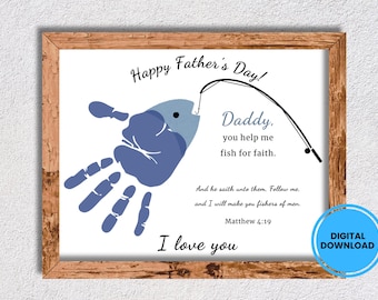 Father’s Day Fishing Handprint Craft with Bible Verse, Printable Kids Activity, Toddler Dad Gift