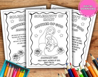 Hochfest von Mary Mutter des Gottes Malseiten für Kinder, Fest von Mary Färbung für Vorschulkinder, Jungfrau Maria Sonntagsschulstunde