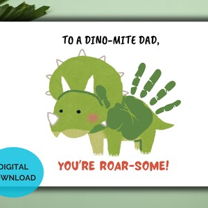 Father's day handprint art craft gift, happy Father's day handprint sign, kids diy gift for dad, dinosaur dad, Fathers Day keepsake card