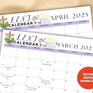 Lent catholic calendar, printable lenten calendar 2025, liturgical calendar, family lent, catholic lent prints, lent printable,Ash Wednesday