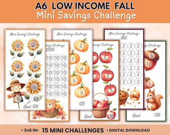 Geringes Einkommen Spar-Challenge A6 Herbst Mini Spar-Challenge, Herbst-Ferien-Spar-Challenge, Spar-Challenge 2025 druckbar