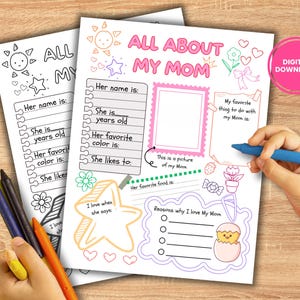 All About My Mom Printable Coloring Page – Fun Mother&#39;s Day Activity for Kids, mother&#39;s day kids activity sheet, mom questionnaire